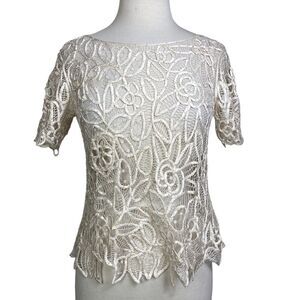 Poetry S silk ribbon top ivory 100% silk with tiny beads that have a spa…